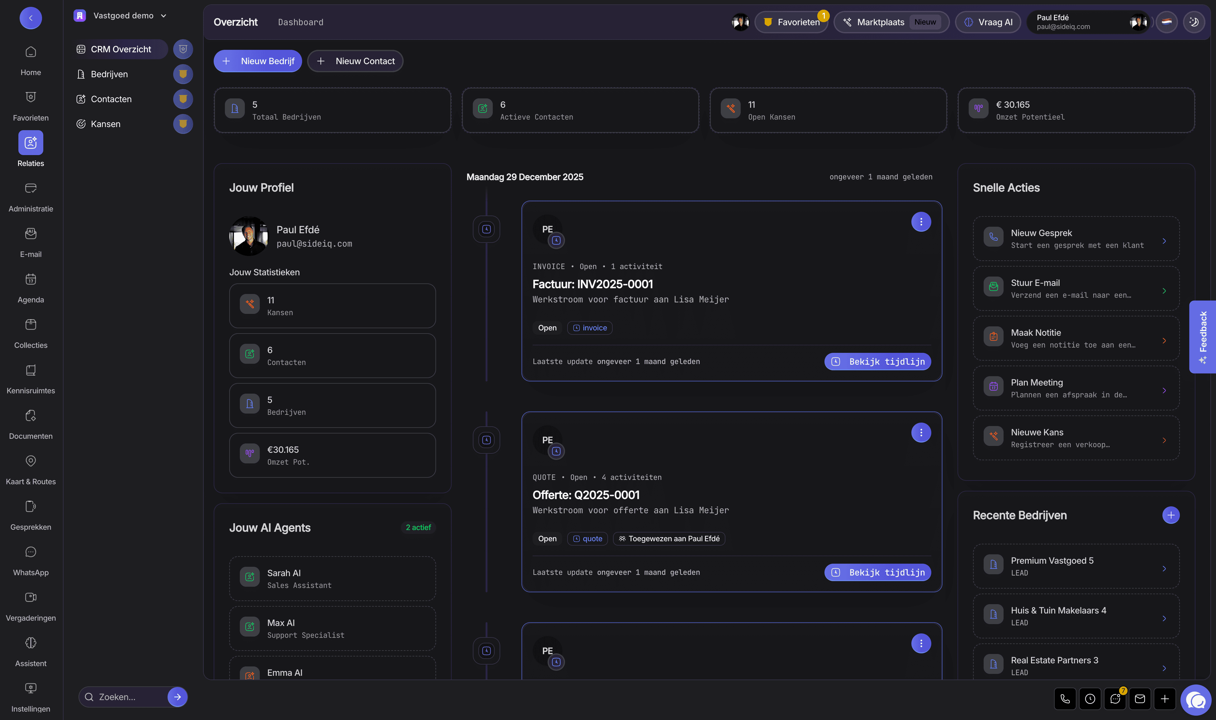 SideIQ Applicatie Screenshot