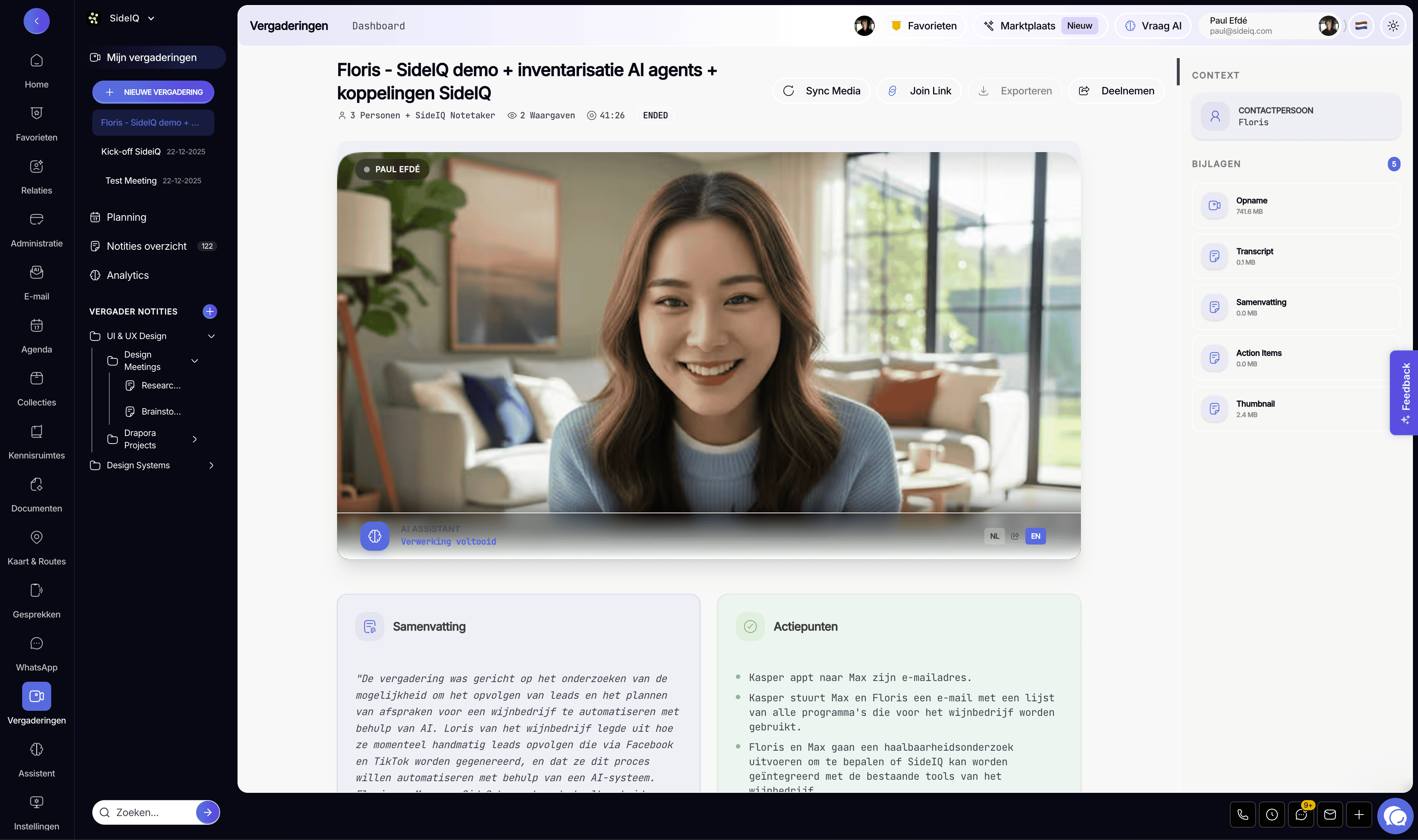 SideIQ Applicatie Screenshot