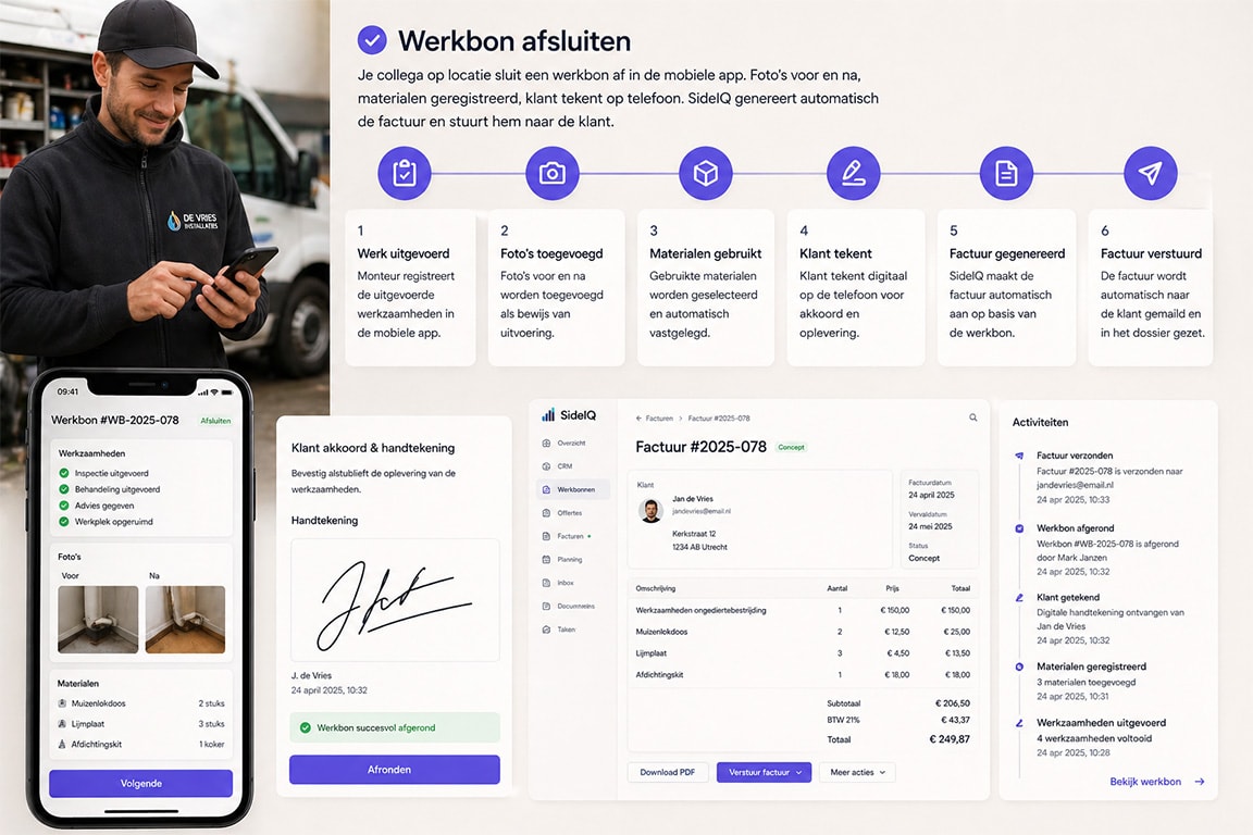 SideIQ Werkbonnen ondertekenen en afsluiten